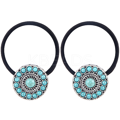 3Pcs Alloy & Resin Imitation Synthetic Turquoise Hair Ties OHAR-CY0001-10B-1