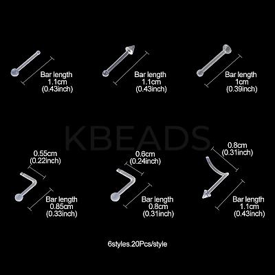 120Pcs 6 Style Acrylic L-Shaped Nose Ring AJEW-YW0001-11A-1