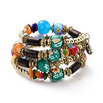 Boho Multi-strand Irregular Synthetic Turquoise Beads Wrap Bracelet BJEW-G635-02A-1