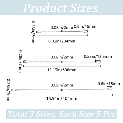 15Pcs 3 Styles Steel Wire Cord AJEW-GF0009-63-1