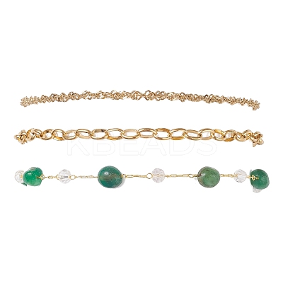 Dyed Natural Agate Nuggets & 304 Stainless Steel Link Chain 3 Layer Anklets for Women AJEW-AN00743-01-1