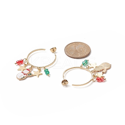 3 Pairs 3 Style Christmas Snowman & Moon & Word Noel Alloy Enamel Dangle Stud Earrings EJEW-TA00221-1