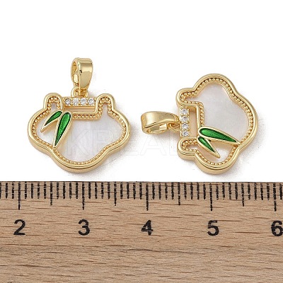 Brass & Shell & Clear Cubic Zirconia Charms KK-G497-18G-1