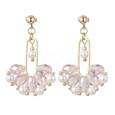 Fan Glass Dangle Stud Earrings EJEW-MZ00674-02-1