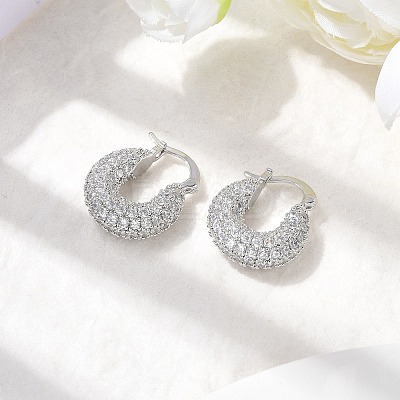 Brass Micro Pave Clear Cubic Zirconia Flat Round Hoop Earrings EJEW-K318-04A-P-1
