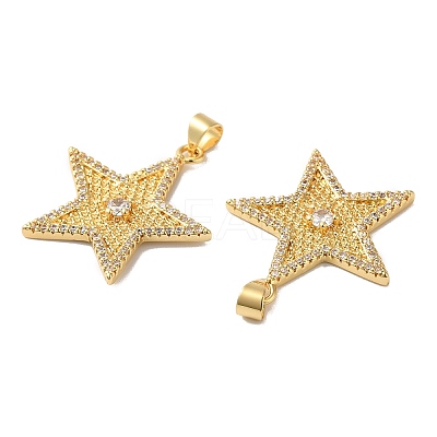 Rack Plating Brass Pave Cubic Zirconia Pendants KK-O142-52G-1