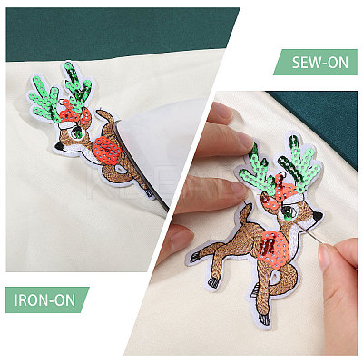 10Pairs Christmas Elk Computerized Embroidery Cloth Iron on/Sew on Patches DIY-CA0007-73-1