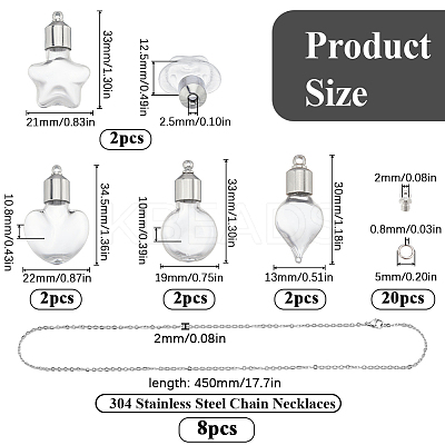 36Pcs 6 Styles Clear Glass Bottle Pendants GLAA-SC0002-35-1