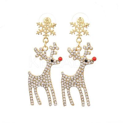 Snowflake with Deer Alloy Enamel Dangle Stud Earrings FS-WGC4262-01-1