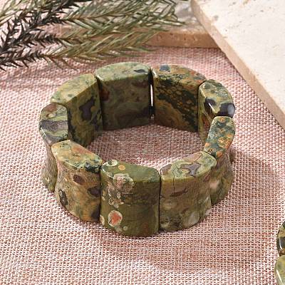Natural Kambaba Jasper Beads Rectangle Beaded Stretch Bracelet BJEW-Q012-02A-1