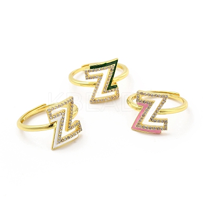 Mixed Color Enamel Initial Letter Adjustable Ring with Clear Cubic Zirconia RJEW-P045-01G-Z-1