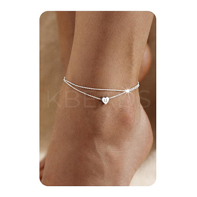 201 Stainless Steel Heart with Initial Charm Double Layer Anklets for Women FS-WG0EC0A-17-1