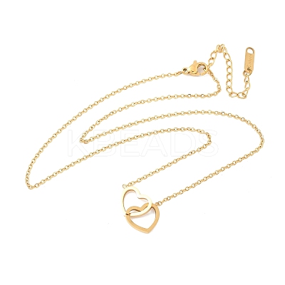 201 Stainless Steel Interlocking Heart Pendant Necklaces for Women NJEW-D307-01G-1
