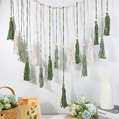 Bohemian Hand-woven Cotton Rope Tassel with Wood Beads Wall Hanging Ornaments FIND-WH20019-136A-01-1