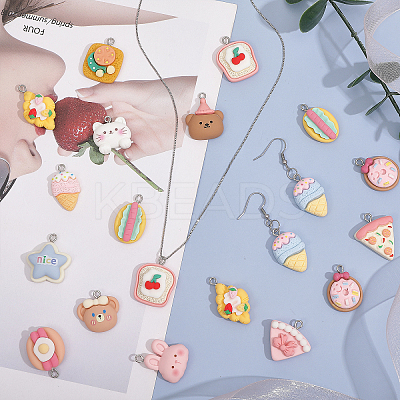 32Pcs 16 Style Opaque Resin Pendants RESI-CA0001-70-1