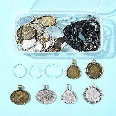 DIY Blank Dome Alloy Glass & Waxed Cord Necklace Making Kits DIY-FS0007-65-1
