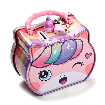 Unicorn Head Iron Money Banks for Kids AJEW-G053-01A-1