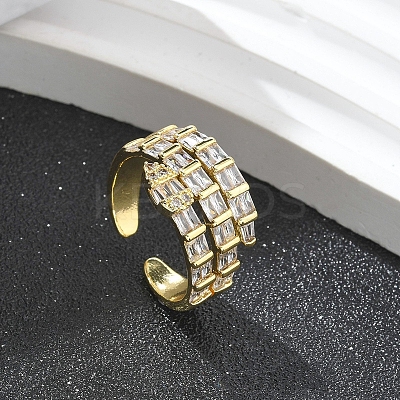 Rack Plating Teardrop Brass Micro Pave Clear Cubic Zirconia Open Cuff Finger Rings for Women RJEW-M028-80G-1