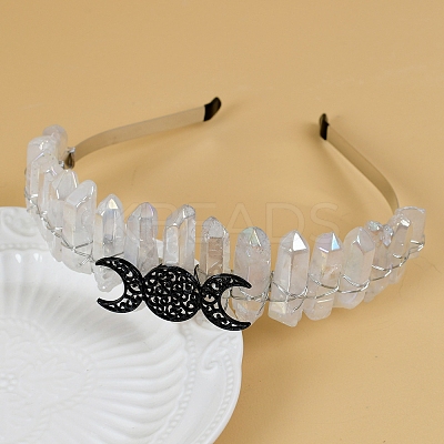 Hollow Triple Moon Metal with Raw Natural Quartz Wrapped Hair Hair Bands PW-WGCA1A6-06-1