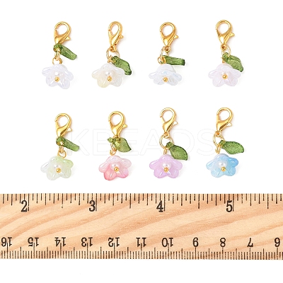 8Pcs 8 Colors Flower Acrylic Pendant Decorations HJEW-FS00034-04-1