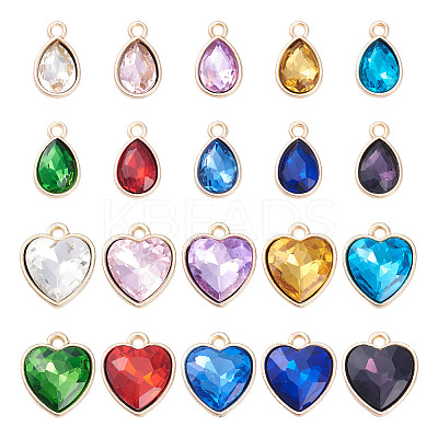40Pcs 20 Styles Faceted Glass Rhinestone Pendants GLAA-TA0001-44-1