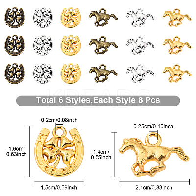 48Pcs 6 Styles Tibetan Style Alloy Pendants FIND-YW0007-25-1