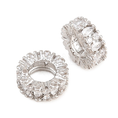 Brass Micro Pave Clear Cubic Zirconia European Beads KK-B186-20P-1