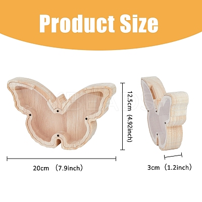 Butterfly Wood Money Banks for Kids AJEW-WH0348-269-1