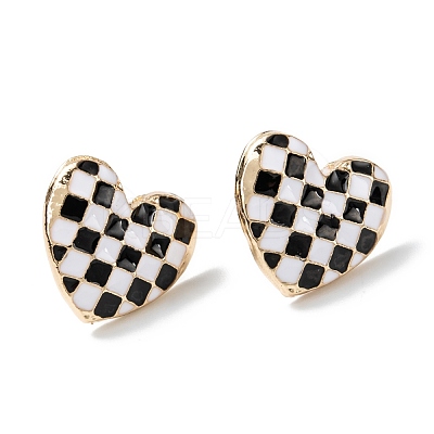 Black and White Checkerboard Heart Stud Earrings EJEW-Z013-01LG-1