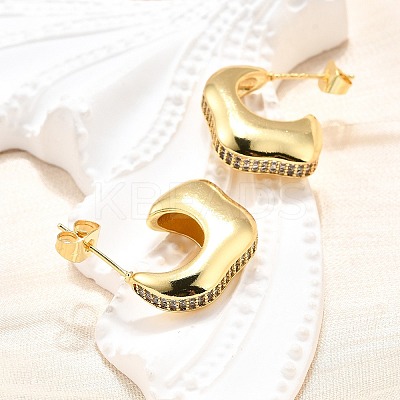 Brass Micro Pave Clear Cubic Zirconia Stud Earrings for Women EJEW-U056-01B-G-1