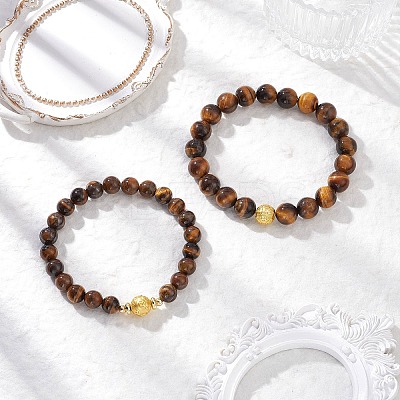 Natural Tiger Eye Stretch Bracelets for Couple BJEW-JB12178-1