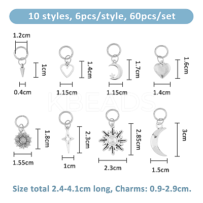 60Pcs 10 Styles Sun Moon Heart Tibetan Style Alloy Shoe Charms PALLOY-AB00262-1