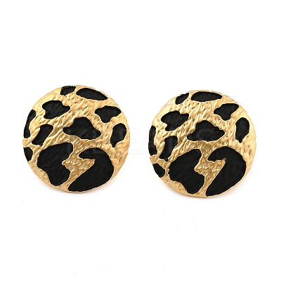 Leopard Print Brass Enamel Stud Earrings for Women EJEW-U055-15A-G-1