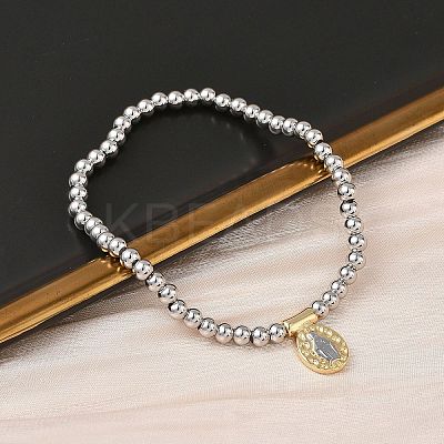 Brass Oval Charms Bracelets BJEW-B148-03A-02-1