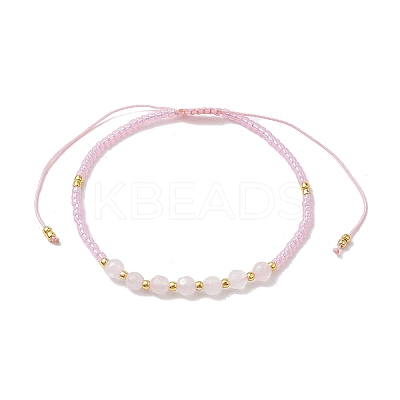 Adjustable Natural Rose Quartz & Seed Braided Bead Bracelets BJEW-JB10181-05-1