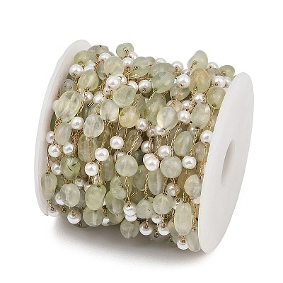 Natural Prehnite Nuggets & 316 Stainless Steel Handmade Link Chains CHS-K021-14G-06-1