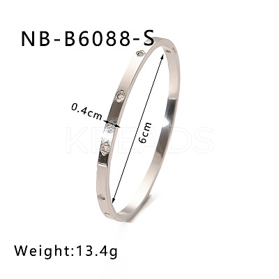 304 Stainless Steel Pave Cubic Zirconia Bangles FS-WG09E60-34-1
