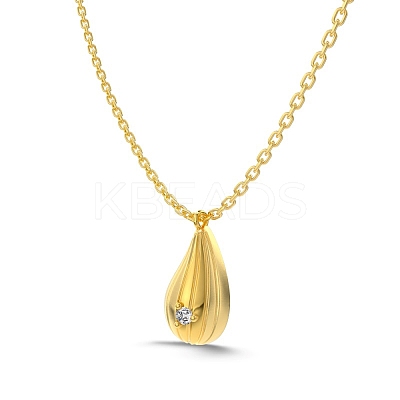 Teardrop 925 Sterling Silver Micro Pave Cubic Zirconia Pendant Necklaces NJEW-K279-05MG-1