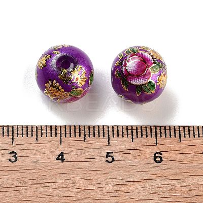 Flower Picture Printed Glass Round Beads GLAA-J087-12mm-B08-1