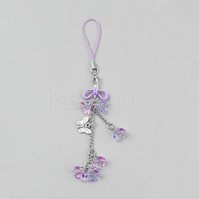 Lily of the Valley Handmade Lampwork & Alloy Butterfly Pendant Decorations HJEW-WH20021-06A-1