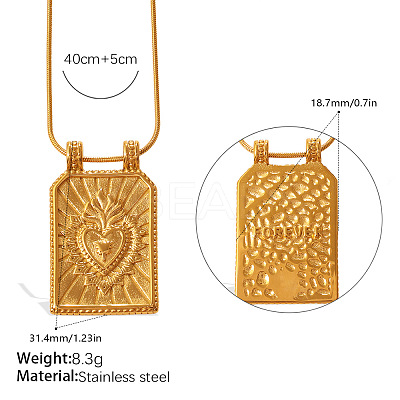 304 Stainless Steel Textured Rectangle with Sacred Heart Pendant Necklaces for Unisex WG14EDC-01-1