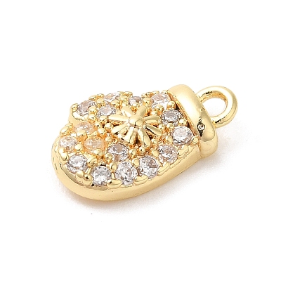 Christmas Theme Brass Micro Pave Cubic Zirconia Charms KK-P278-11G-1
