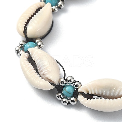 Synthetic Turquoise & Natural Shell Braided Bead Bracelets BJEW-TA00417-1