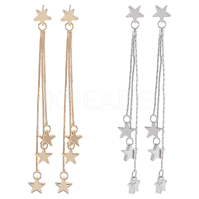 2 Pairs 2 Colors Alloy Star Tassel Dangle Stud Earrings for Women EJEW-AN0001-57-1