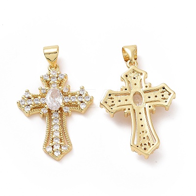 Brass Cubic Zirconia Pendants ZIRC-I062-31G-1