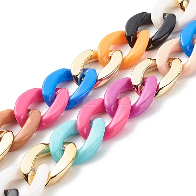Handmade Opaque Spray Painted Acrylic & CCB Plastic Curb Chains AJEW-J034-05-1