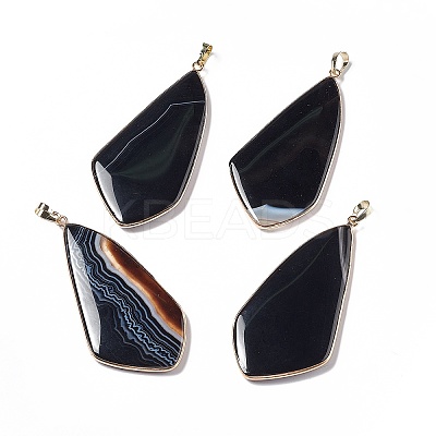 Natural Dyed & Heated Black Agate Big Pendants G-P491-06G-01-1