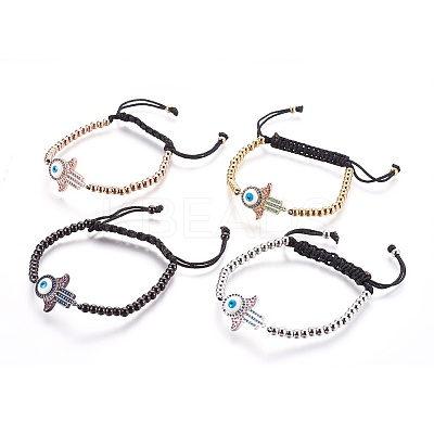Adjustable 304 Stainless Steel Braided Beaded Bracelets BJEW-L655-012-1