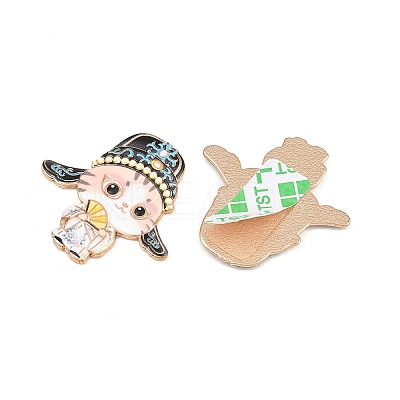 Peking Opera Cat Alloy Enamel Cabochons AL-CBA1A6F-04KCG-B-1