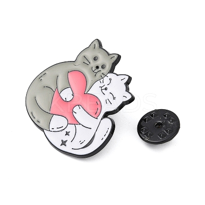 Cute Animal Hug with Heart Enamel Pins PALLOY-D361-01EB-02-1